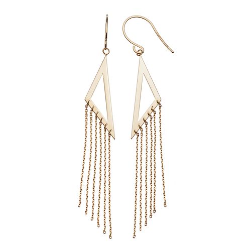 14k Yellow Gold Triangle Tassel Earrings