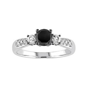 Stella Grace Sterling Silver 3/4 Carat T.W. Black Diamond & Lab-Created White Sapphire 3-Stone Engagement Ring