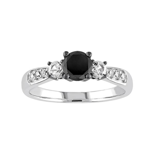 1 CT 3 Stone Black Diamond Ring Sterling Silver For Engagement 