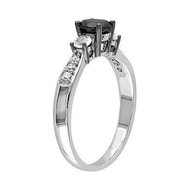 Stella Grace Sterling Silver 3/4 Carat T.W. Black Diamond & Lab-Created White Sapphire 3-Stone Engagement Ring