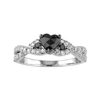 Stella Grace Sterling Silver 5/8 Carat T.W. Black Diamond & Lab-Created White Sapphire Heart Engagement Ring