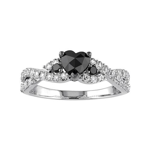 Sterling Silver 5/8 Carat T.W. Black Diamond & Lab-Created White Sapphire Heart Engagement Ring