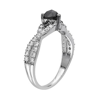 Stella Grace Sterling Silver 5/8 Carat T.W. Black Diamond & Lab-Created White Sapphire Heart Engagement Ring