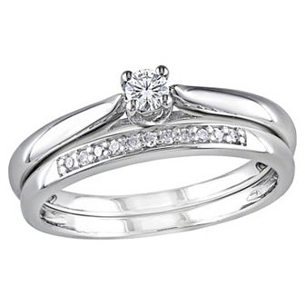 Stella Grace Sterling Silver 1/6 Carat T.W. Diamond Tapered Engagement Ring Set