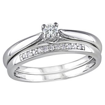 Stella Grace Sterling Silver 1/6 Carat T.W. Diamond Tapered Engagement Ring Set