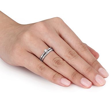 Stella Grace Sterling Silver 1/6 Carat T.W. Diamond Tapered Engagement Ring Set