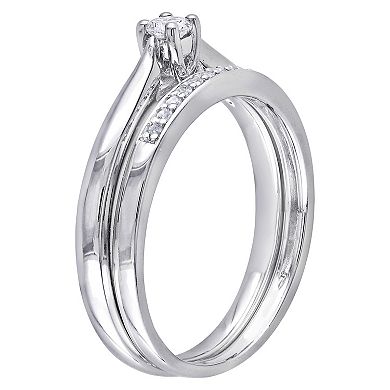 Stella Grace Sterling Silver 1/6 Carat T.W. Diamond Tapered Engagement Ring Set
