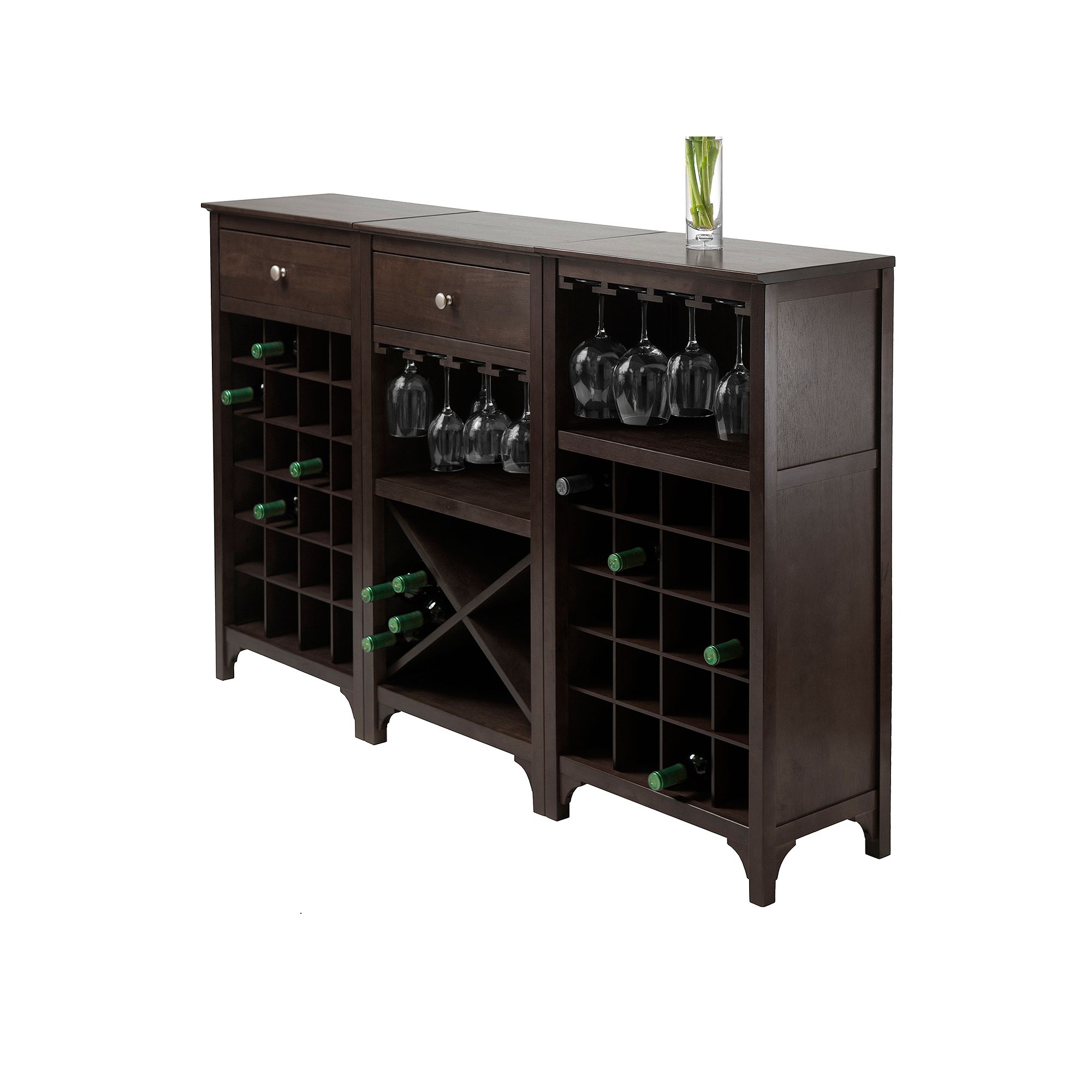 Winsome Ancona 3-Piece Wine Cabinet Modular Set, Brown