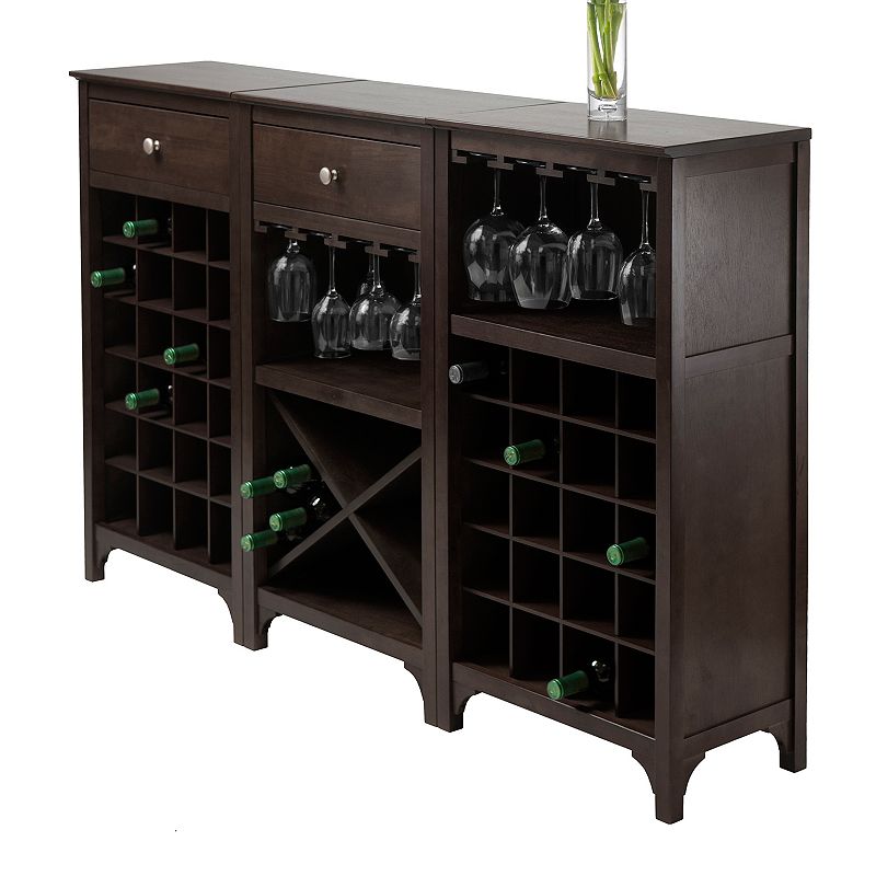 Winsome Ancona 3-Piece Wine Cabinet Modular Set, Brown