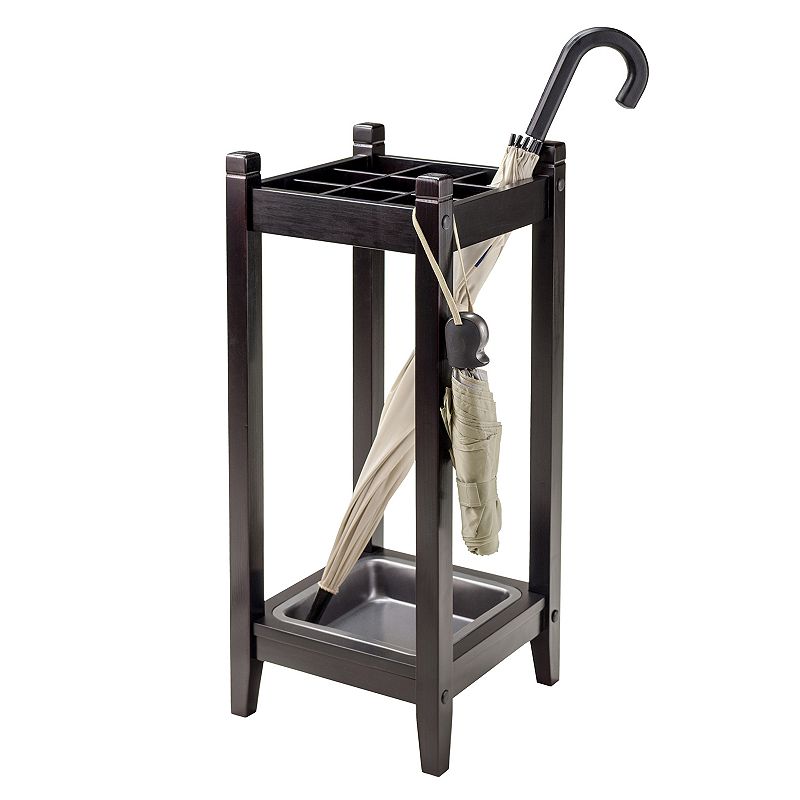 Winsome Jana Umbrella Stand with Metal Tray, Brown
