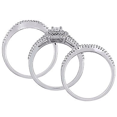Stella Grace Sterling Silver 1/2 Carat T.W. Diamond Square Halo Engagement Ring Set