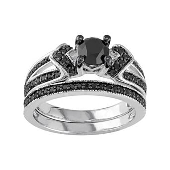 Stella Grace Sterling Silver 1 1/8 Carat T.W. Black Diamond Engagement Ring Set