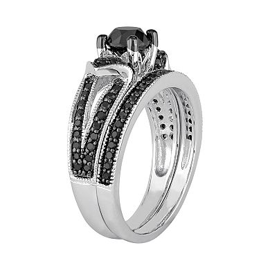 Stella Grace Sterling Silver 1 1/8 Carat T.W. Black Diamond Engagement Ring Set