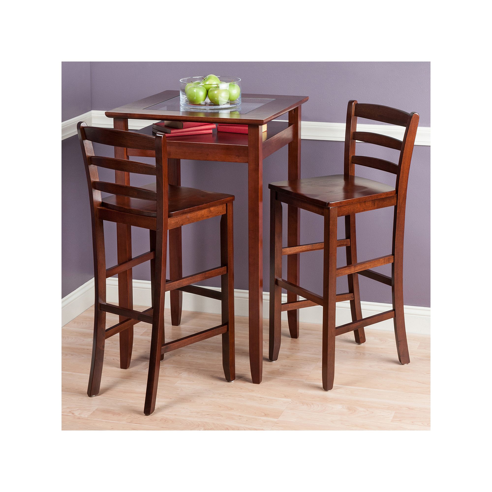 Winsome Halo 3-Piece Ladder Back Chairs Pub Table Set, Brown