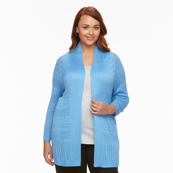 Plus Size Croft & Barrow® Pointelle Open-Front Cardigan