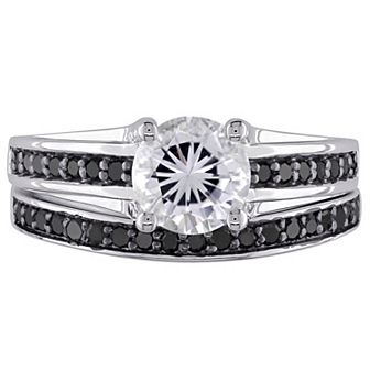Stella Grace Sterling Silver Lab-Created White Sapphire & 1/3 Carat T.W. Black Diamond Engagement Ring Set