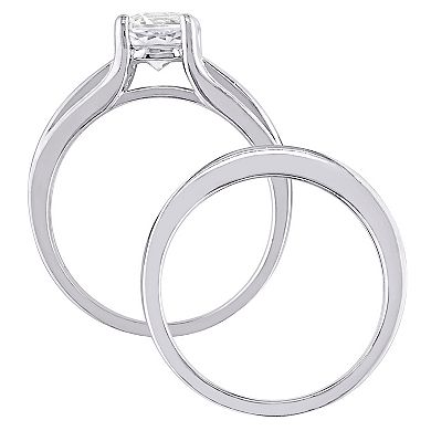 Stella Grace Sterling Silver Lab-Created White Sapphire & 1/3 Carat T.W. Black Diamond Engagement Ring Set
