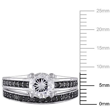 Stella Grace Sterling Silver Lab-Created White Sapphire & 1/3 Carat T.W. Black Diamond Engagement Ring Set
