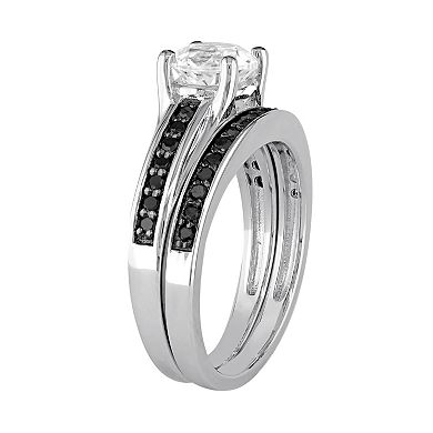 Stella Grace Sterling Silver Lab-Created White Sapphire & 1/3 Carat T.W. Black Diamond Engagement Ring Set