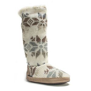 MUK LUKS Women's Maleah Snowflake Knit Boot Slippers