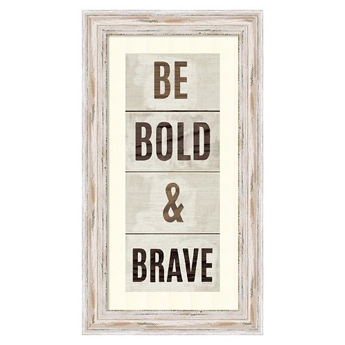''Wood Sign Bold and Brave on White Panel'' Framed Wall Art