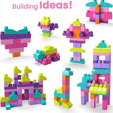 MEGA BLOKS 80-piece Big Building Bag Blocks for Toddlers 1-3, Pink