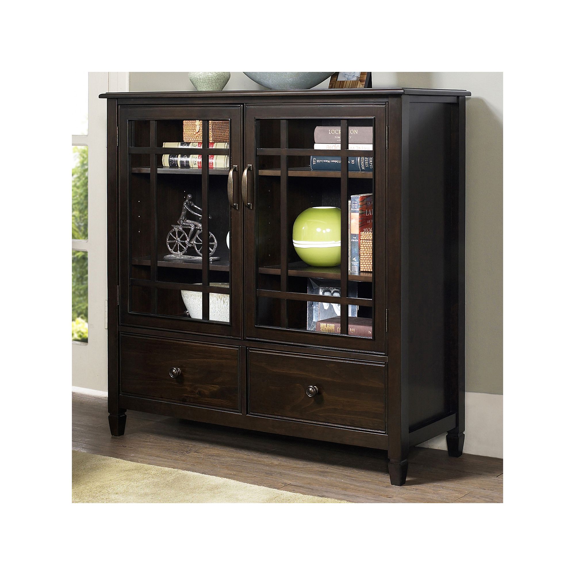 Simpli Home Connaught Tall Storage Cabinet, Dark Brown Brown