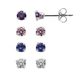 Charming Girl Kids' Sterling Silver Cubic Zirconia Stud Earring Set -  Made with Swarovski Zirconia