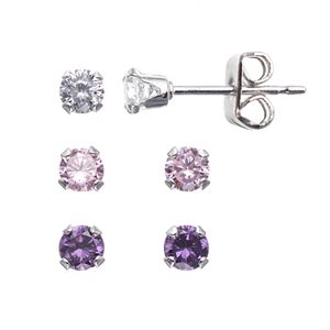 Charming Girl Kids' Sterling Silver Cubic Zirconia Stud Earring Set - Made with Swarovski Zirconia