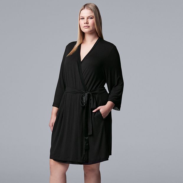 Plus Size Simply Vera Vera Wang Basic Luxury Wrap Robe, Women's, Size: 2XL, Black Ore