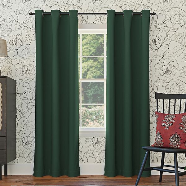40"x95" Sun Zero Blackout Kenneth Energy Saving Grommet Curtain Panel Evergreen: Modern, Thermal Insulated, Noise Reduction