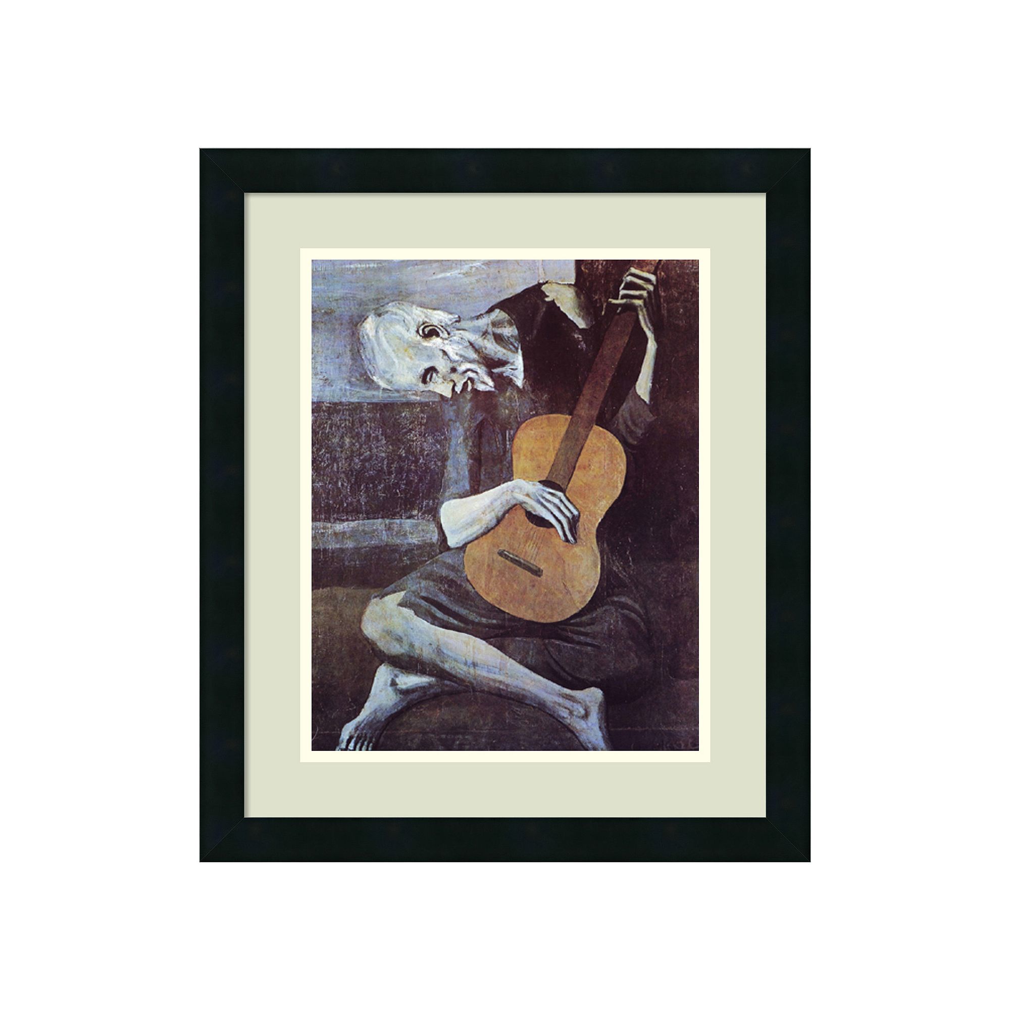 The Old Guitarist, 1903 Framed Wall Art by Pablo Picasso, Black