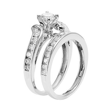 14k Gold IGL Certified 1 Carat T.W. Diamond Bypass Engagement Ring Set