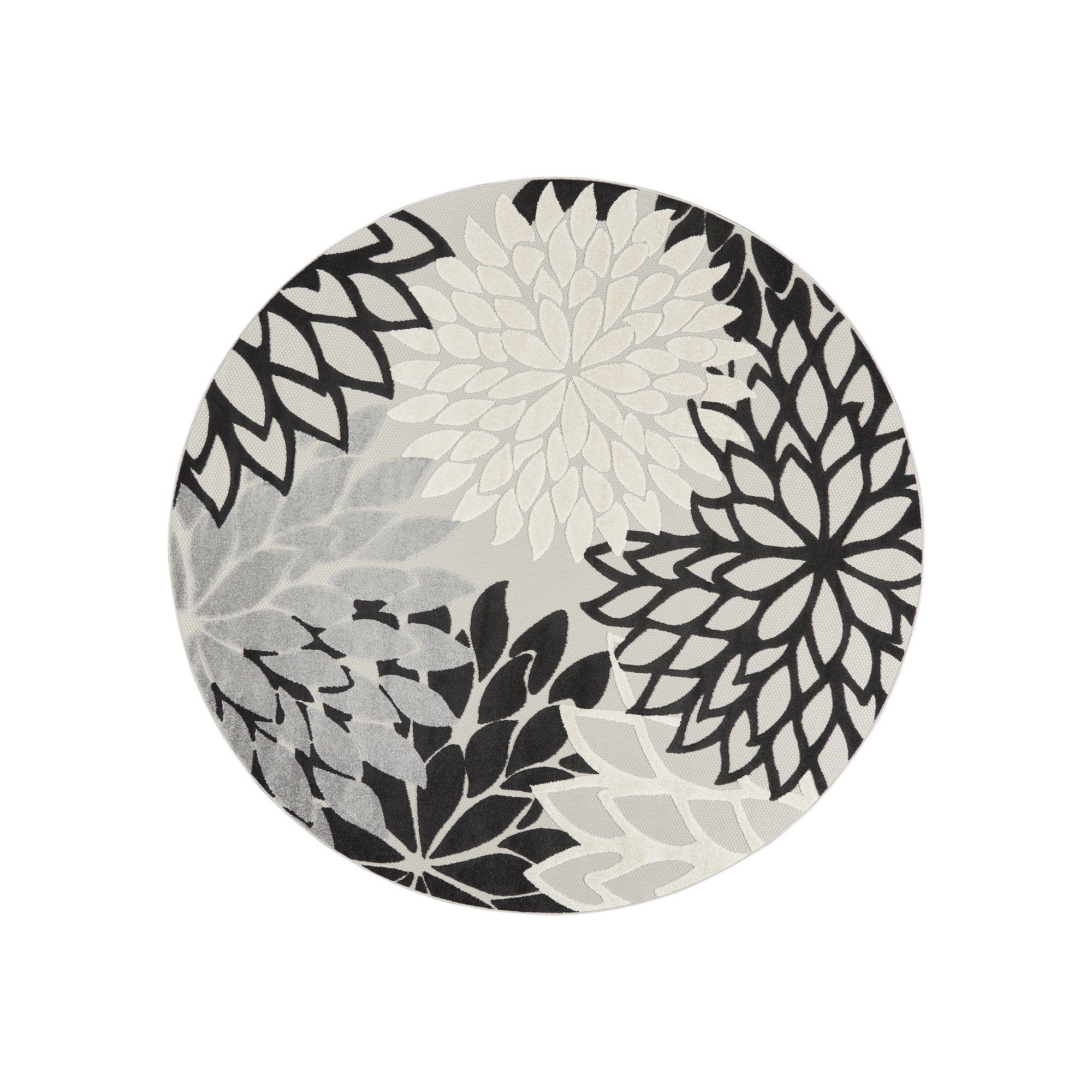 Nourison Aloha Dahlia Tropical Outdoor Rug, Black White