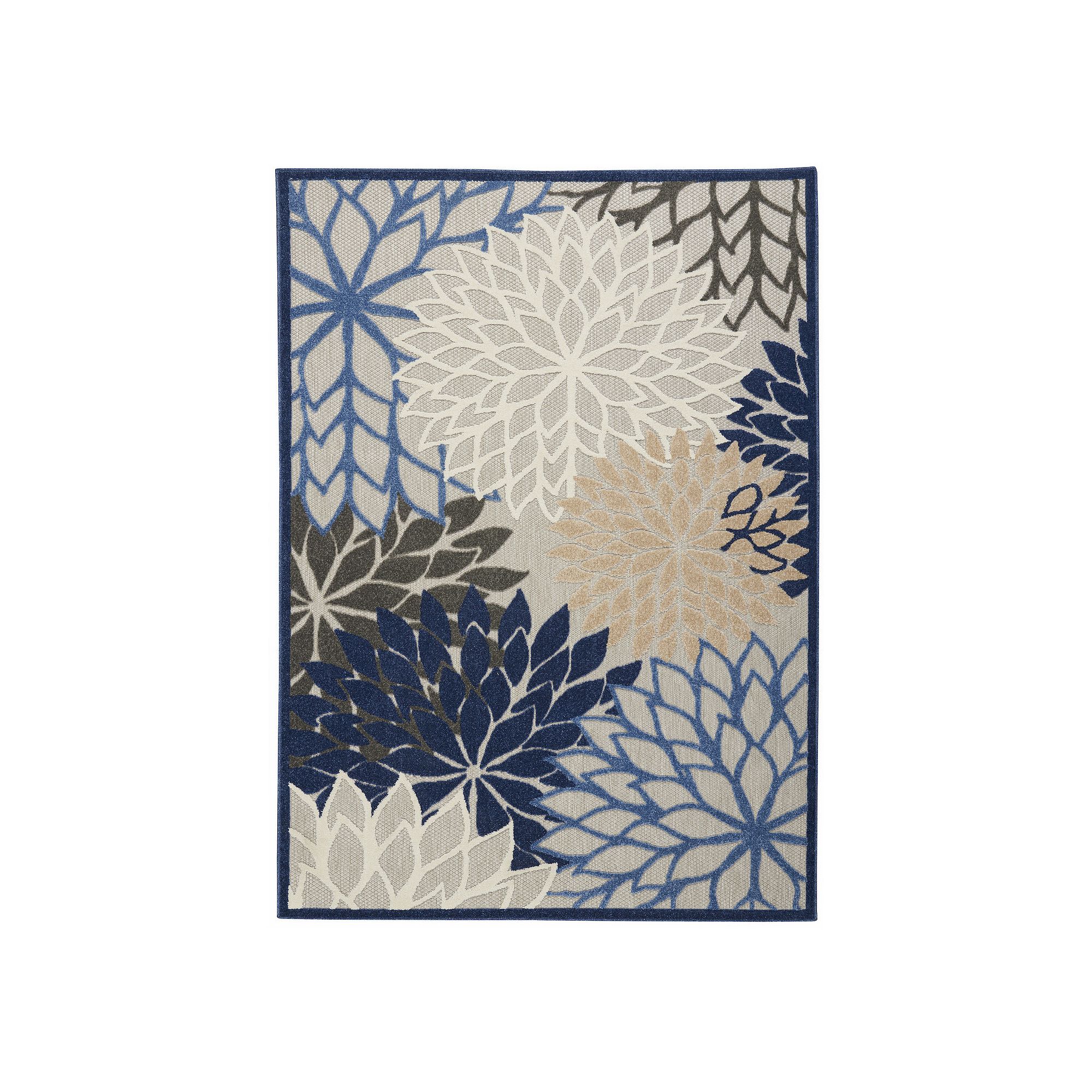 Nourison Aloha Dahlia Tropical Outdoor Rug, Blue Team