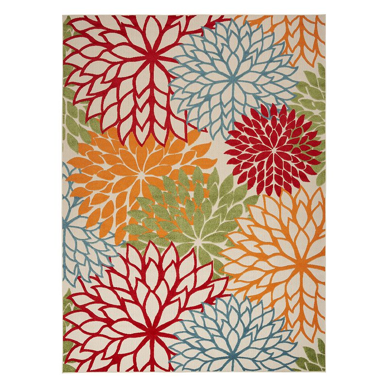 Nourison Aloha Dahlia Tropical Outdoor Rug, Green, 7X10 Ft