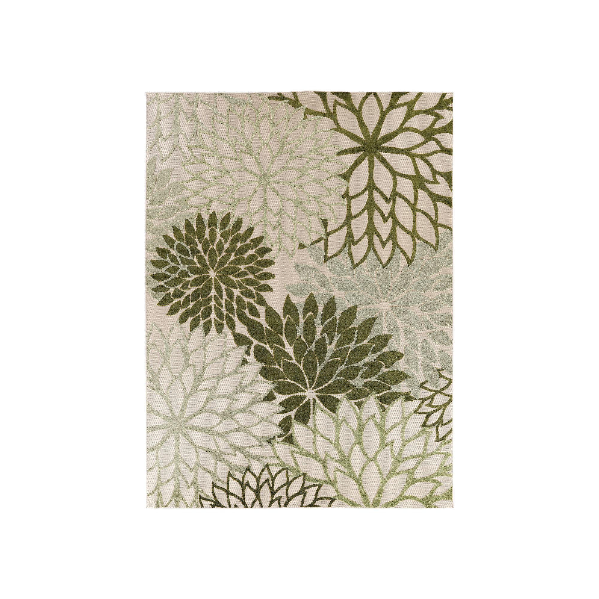 Nourison Aloha Dahlia Tropical Outdoor Rug, Ivory Green