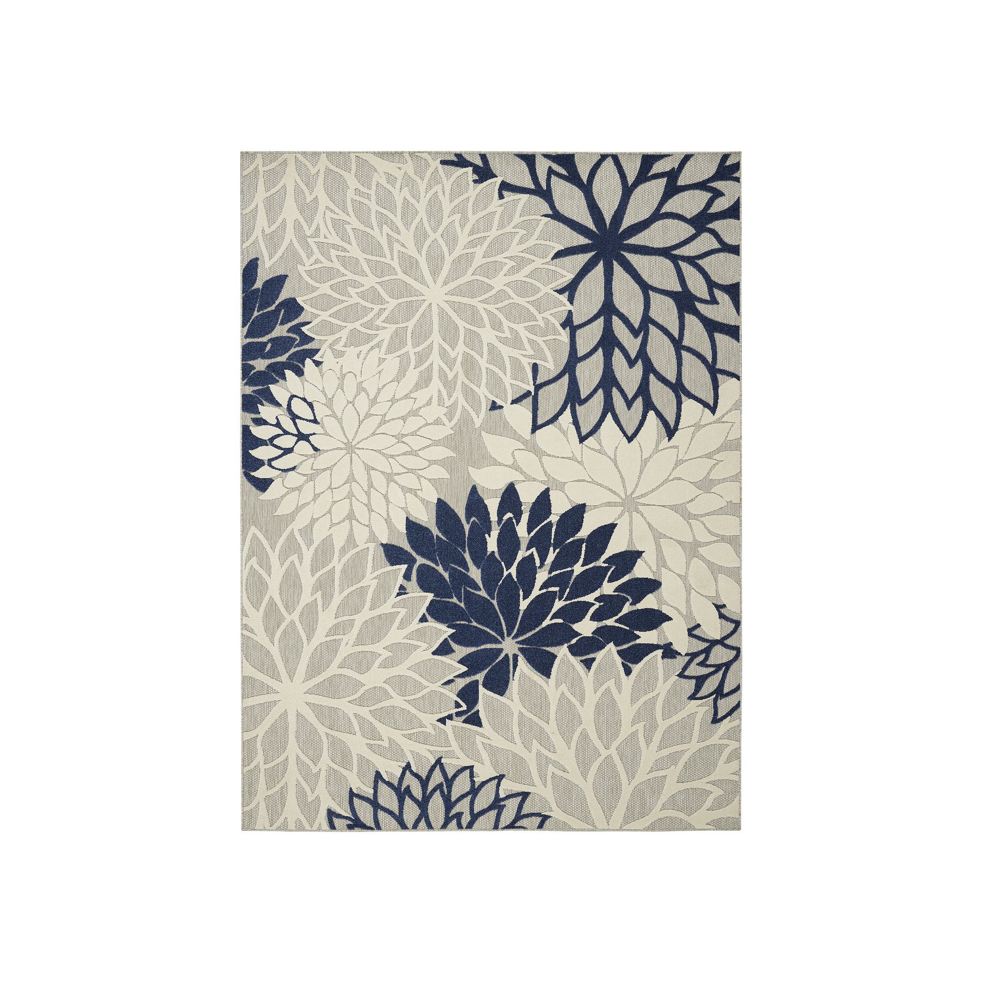 Nourison Aloha Dahlia Tropical Outdoor Rug, Ivory Navy