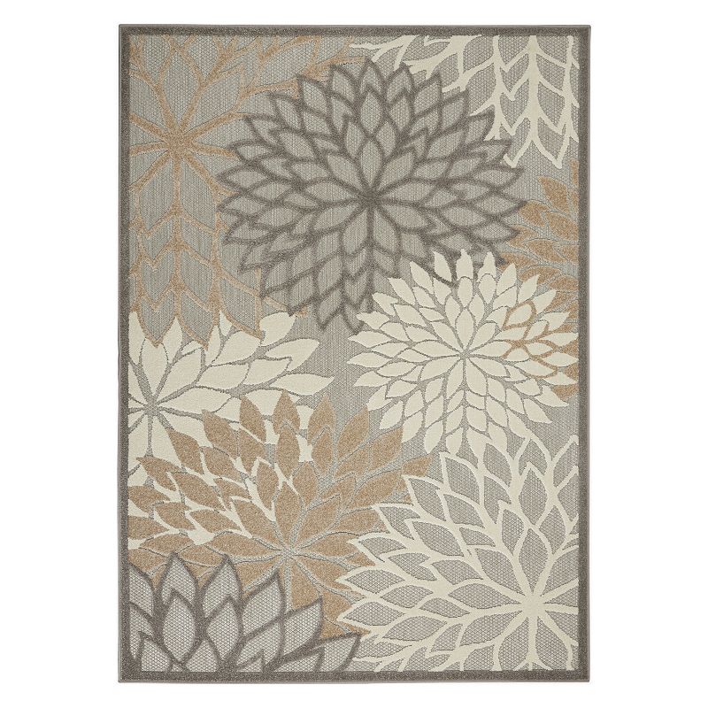 Nourison Aloha Dahlia Tropical Outdoor Rug, Natural, 2X12 Ft