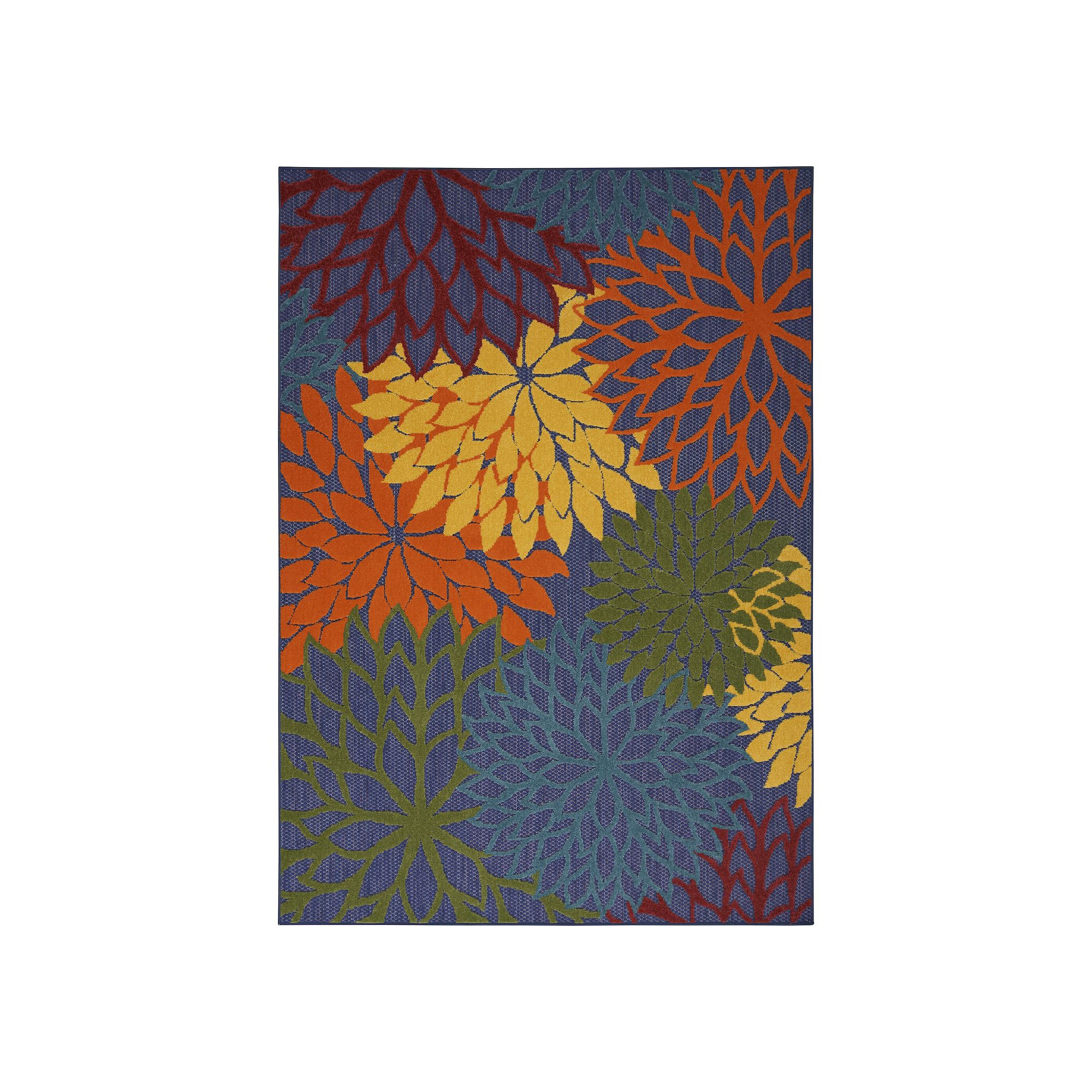 Nourison Aloha Dahlia Tropical Outdoor Rug, Blue Team