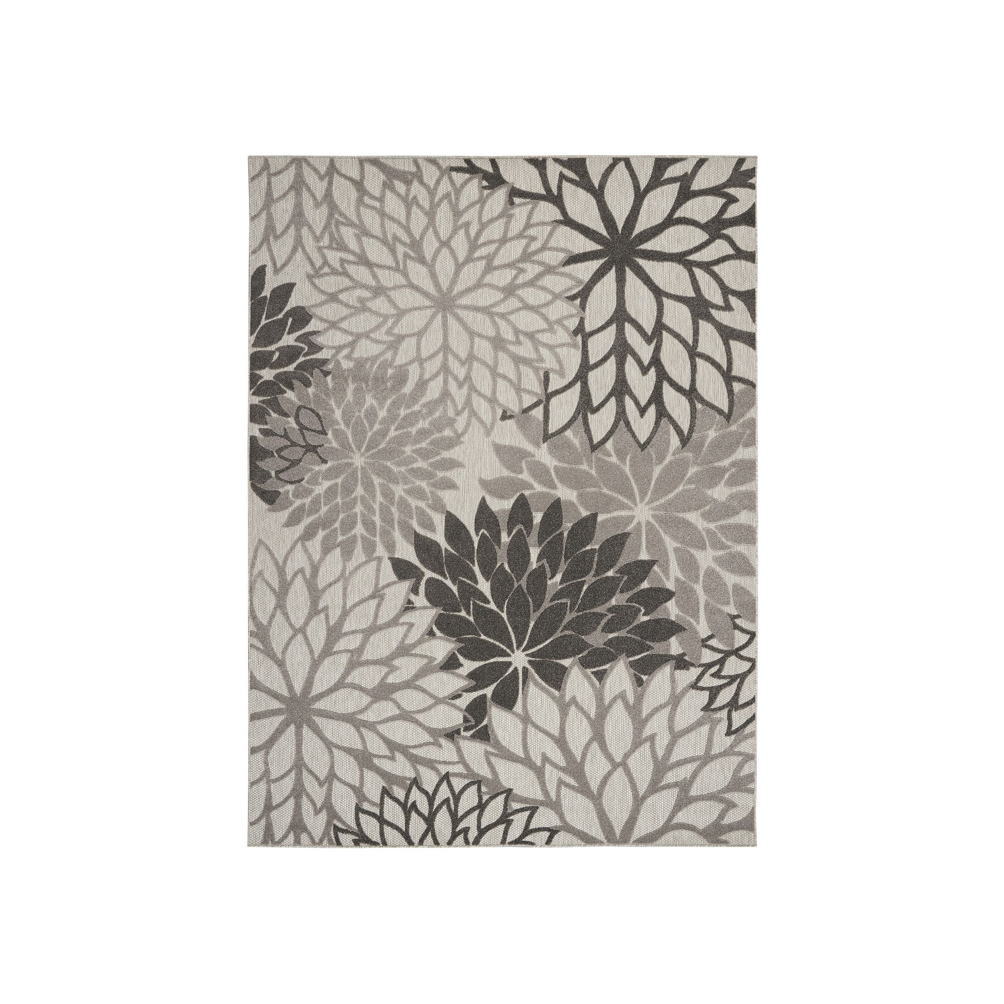Nourison Aloha Dahlia Tropical Outdoor Rug, Silver Gray