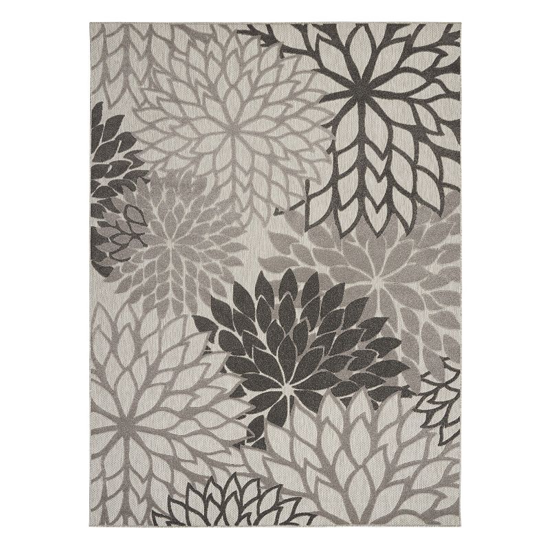 Nourison Aloha Dahlia Tropical Outdoor Rug, Silver, 6X9 Ft