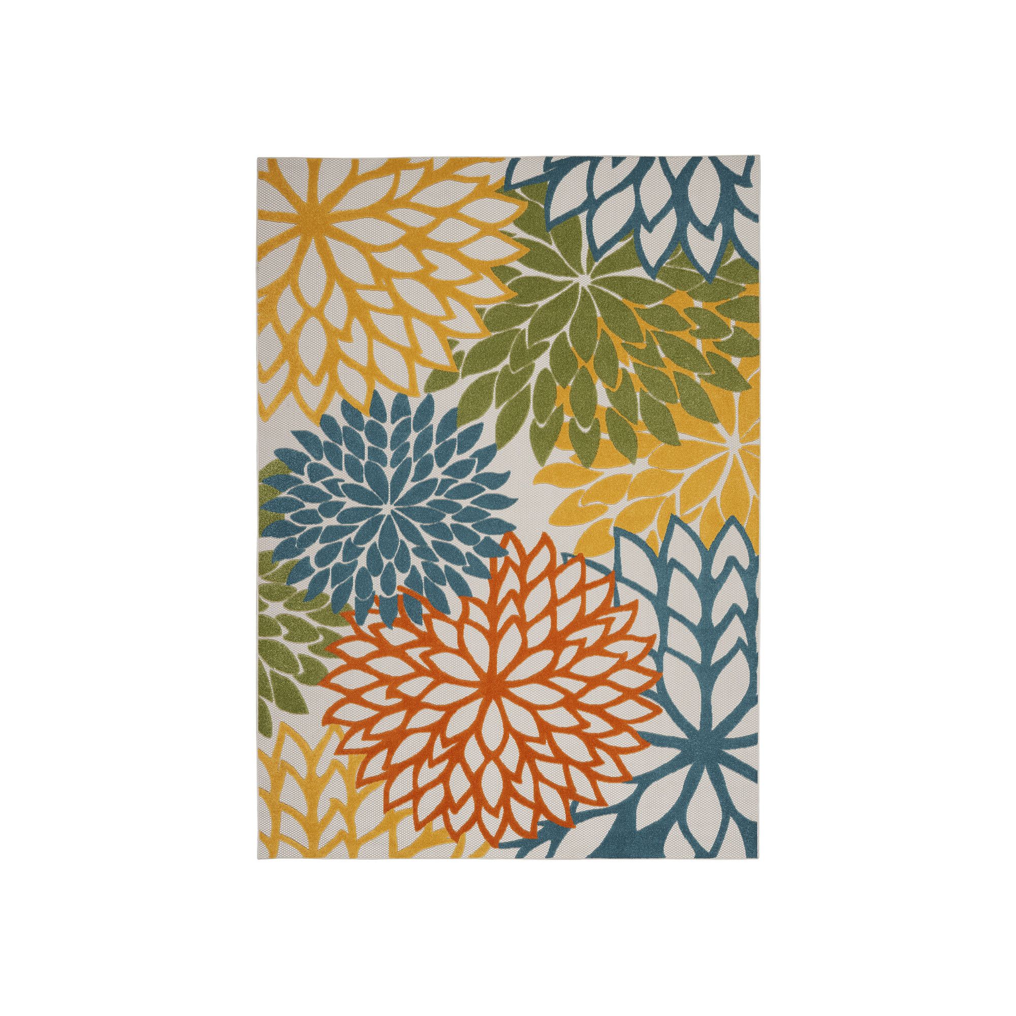 Nourison Aloha Dahlia Tropical Outdoor Rug, Turquoise Team
