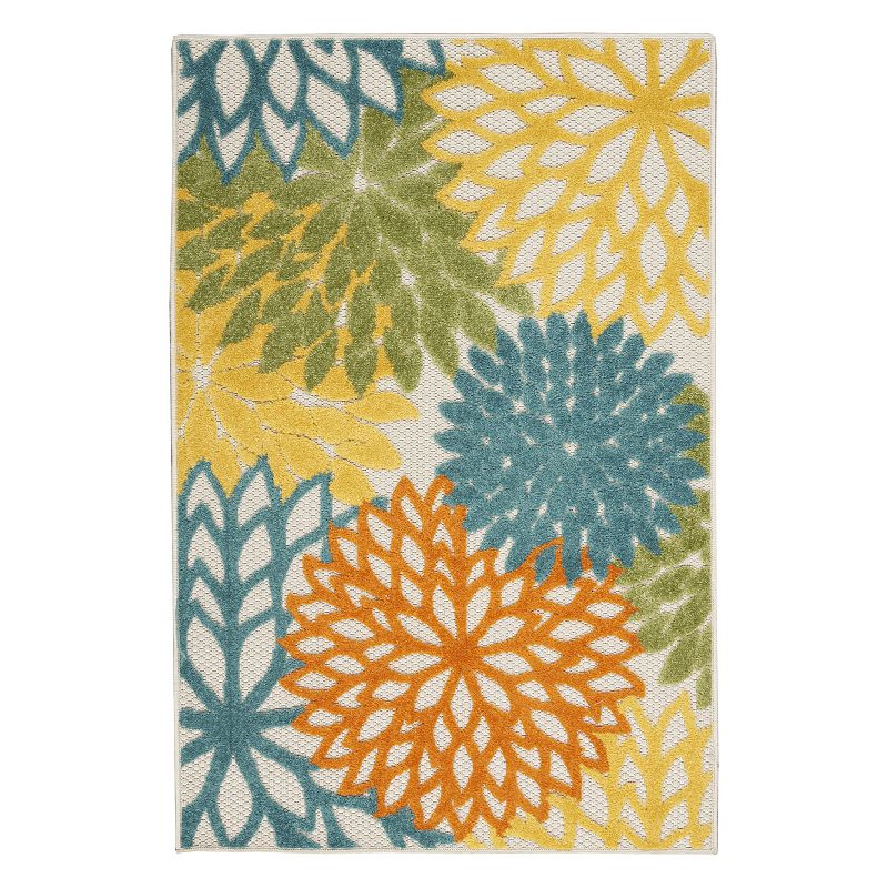 Nourison Aloha Dahlia Tropical Outdoor Rug, Blue, 12X15 Ft