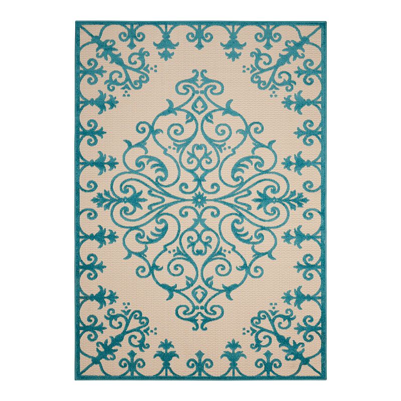 Nourison Aloha Large Medallion Indoor Outdoor Rug, Blue, 8X10.5 Ft