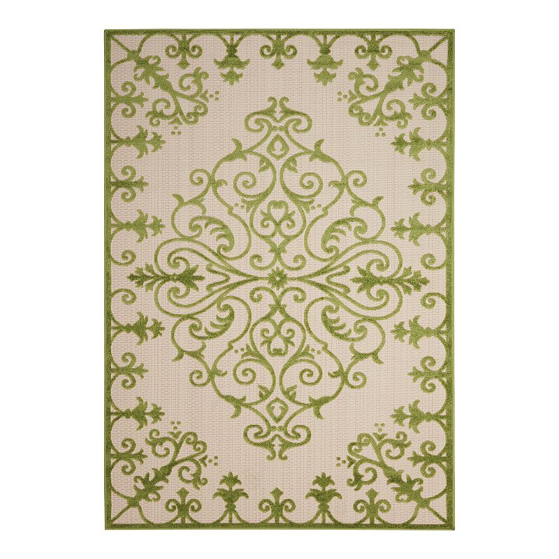 Nourison Aloha Large Medallion Indoor Outdoor Rug, Green, 8X10.5 Ft