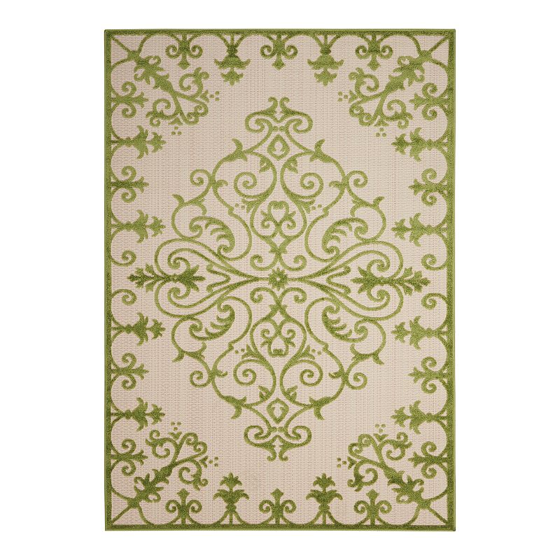 Nourison Aloha Large Medallion Indoor Outdoor Rug, Green, 8X10.5 Ft