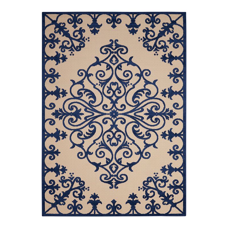 Nourison Aloha Large Medallion Indoor Outdoor Rug, Blue, 8X10.5 Ft