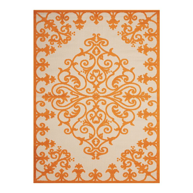 Nourison Aloha Large Medallion Indoor Outdoor Rug, Orange, 8X10.5 Ft