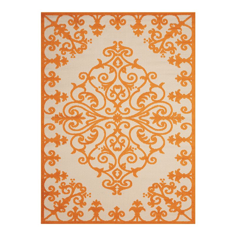 Nourison Aloha Large Medallion Indoor Outdoor Rug, Orange, 8X10.5 Ft